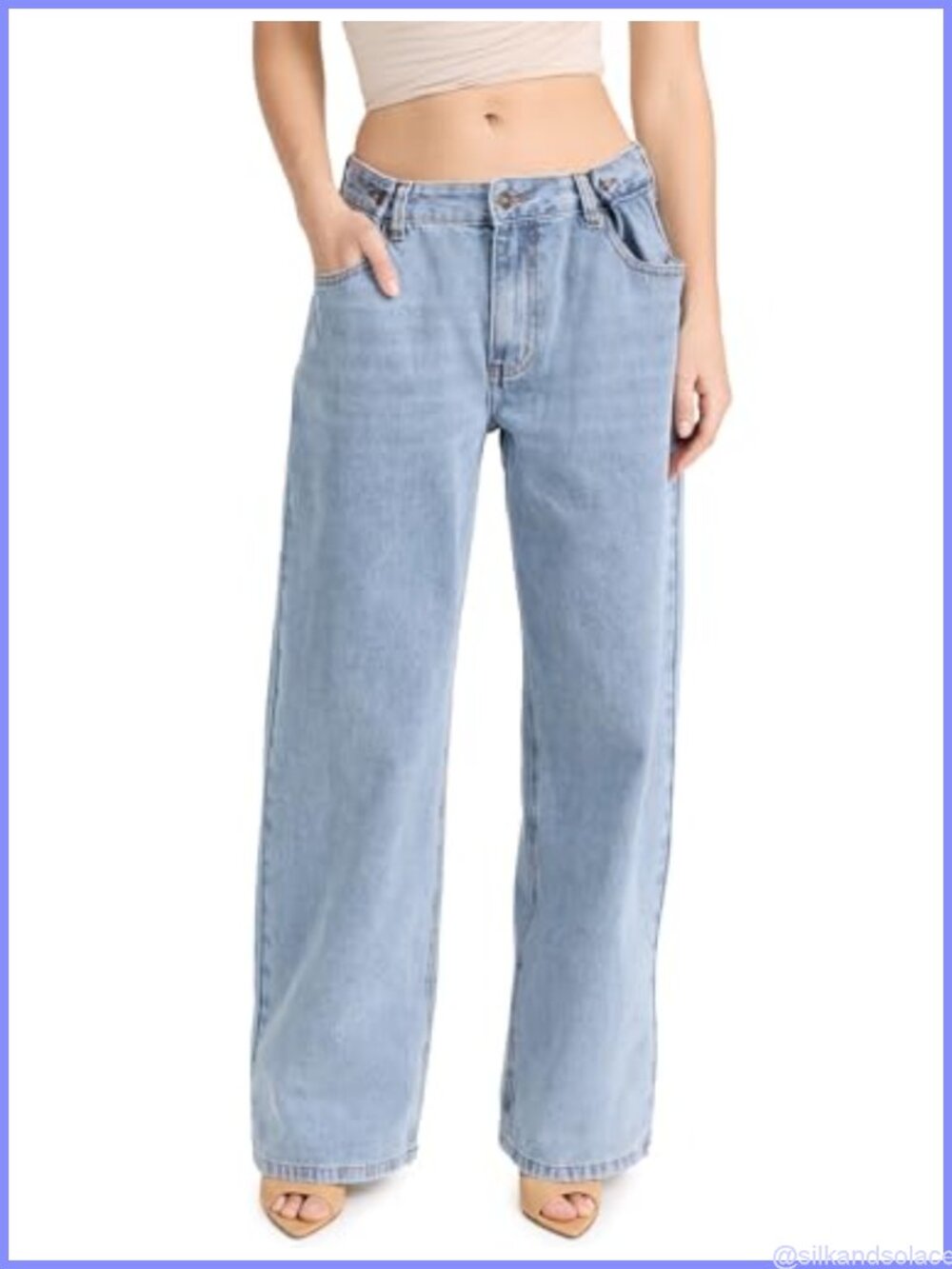 Mid Rise Wide Leg Straight Jeans Pleated Button Detail